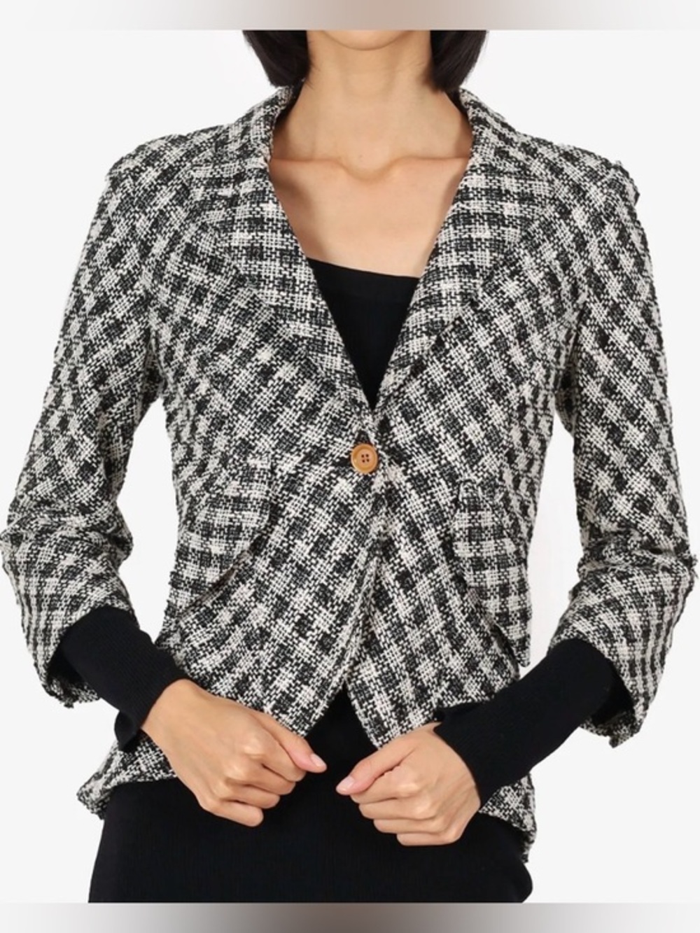 SMYTHE WHITE/BLACK PLAID ELBOW PATCH SINGLE BREASTED BLAZER SIZE 2